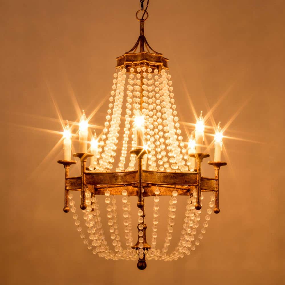 Golden 8-Light Crystal Candle Chandelier