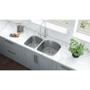 Undermount Stainless Steel 34 in. 16-Gauge 40/60 Double Bowl Kitchen Sink - Right Configuration