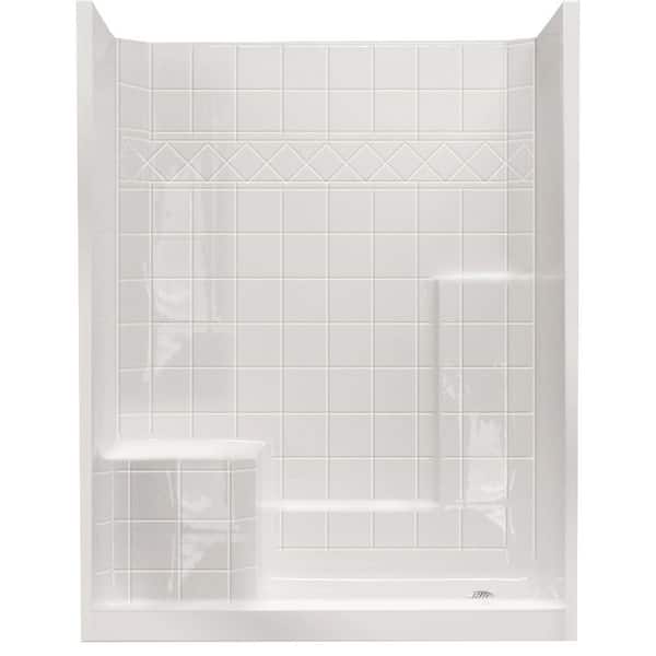 Ella Basic 60 in. x 33 in. x 77 in. AcrylX 3-Piece Shower Kit with Shower Wall and Shower Pan in White, LHS Seat, Right Drain
