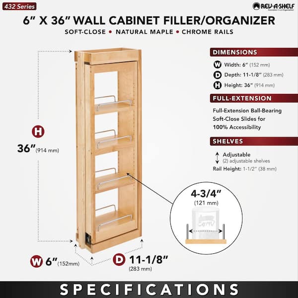 Natural Maple 6 in. Pull Out Wall Filler w/Soft-Close, 36 in. Height