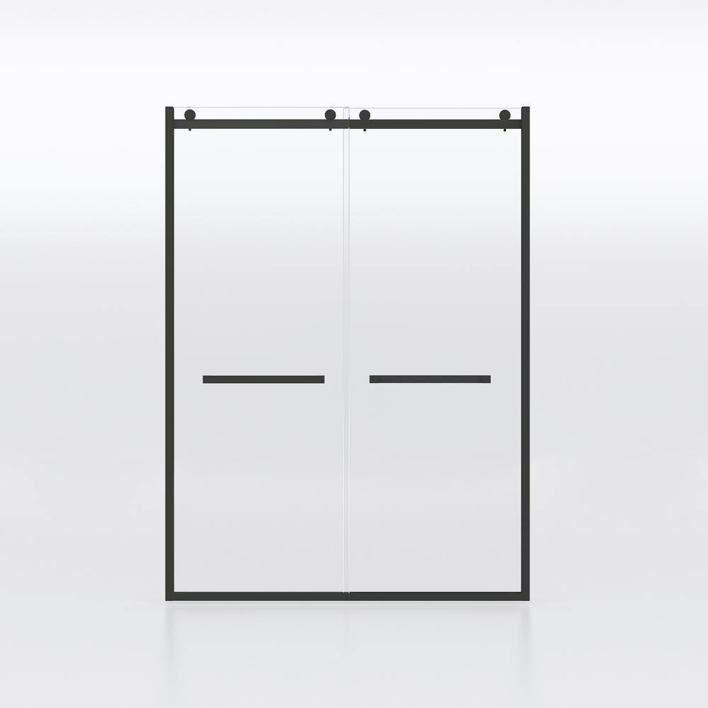 56 in. 60 in. W x 76 in. H Double Sliding Framed Shower Door in Matte Black