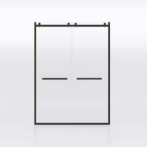 56 in. 60 in. W x 76 in. H Double Sliding Framed Shower Door in Matte Black with 3/8 in. (10mm) Clear Glass and Handles