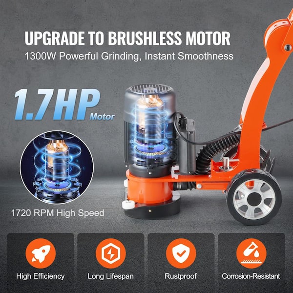 Electric Concrete Floor Grinder 7 in. Walk-Behind Grinder 1.7HP Concrete Floor Polisher, 1300W Grinding Machine, 1720RPM