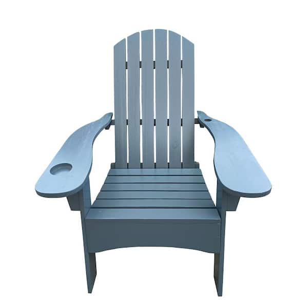 cenadinz Gray Outdoor Patio Wood Adirondack chair with an hole to hold umbrella on the arm