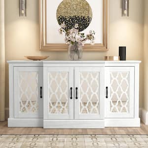 Heron Pearl White Wood 59.1 in. 4 Door Wide Accent Sideboard with Adjustable Shelves