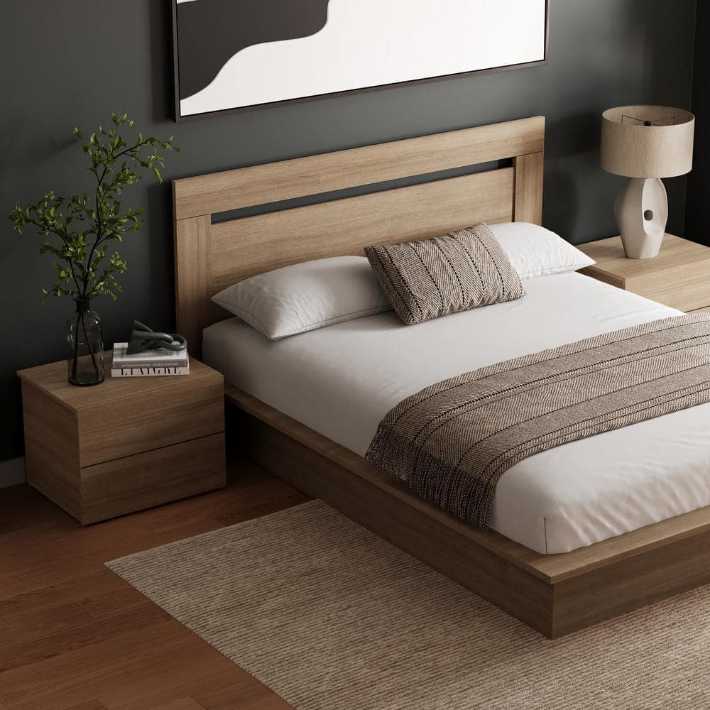 Malibu 4-Piece Brown Oak Platform Bedroom Set