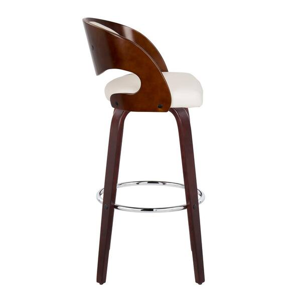Lumisource Pino 29.5 in. White Faux Leather, Cherry Wood and