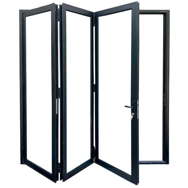Teza 90 Series 120 in. x 80 in. Matte Black Right to Left Folding Aluminum Bi-Fold Patio Door