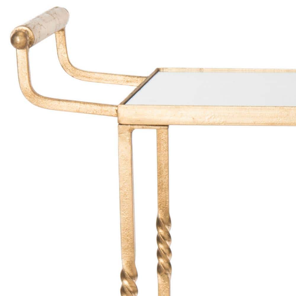 Aurelius 30" Gold Iron Bar Cart with Mirrored Shelves