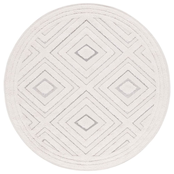 Cottage Ivory/Light Gray 7 ft. x 7 ft. High-Low Diamond Indoor/Outdoor Round Area Rug