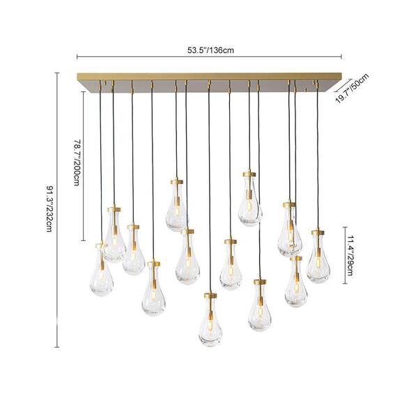 Y'INSP Cascade 13-Light 53.5 in. Modern Brushed Gold Raindrop