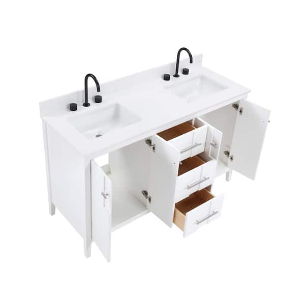 Florence 60 in. x W x 22 in. D x 35 in. H Double Sink Bath Vanity in White with Solid White Quartz Top