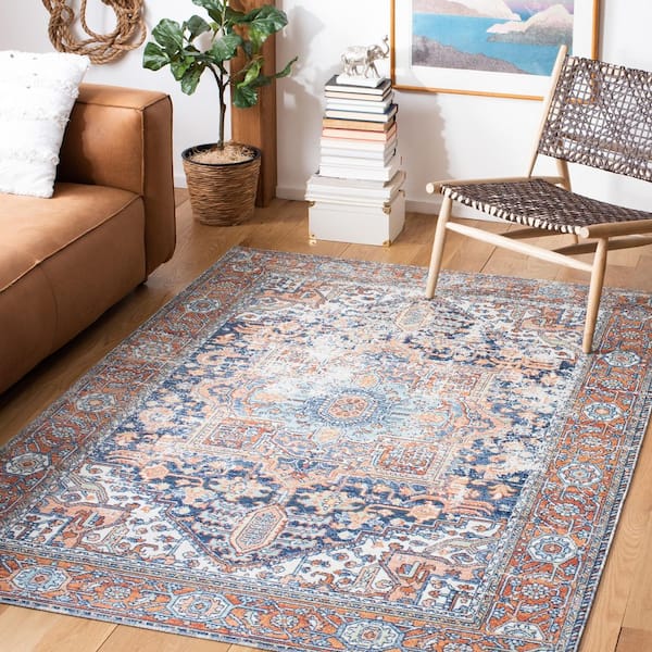 Aria 5 ft. x 8 ft. Navy/Rust Garden Medallion Area Rug