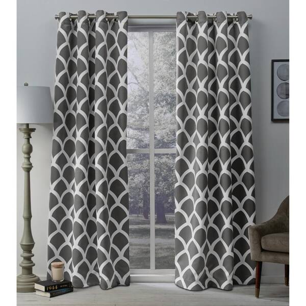 Unbranded Durango Black Pearl Geometric Printed Woven Sateen Grommet Top Window Curtain