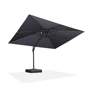 11 ft. Square 2-Tier Aluminum Cantilever 360-Degree Rotation Patio Umbrella with Base, Gray