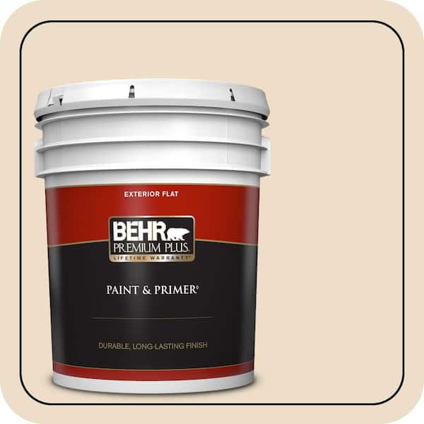 BEHR PREMIUM PLUS 5 gal. #710C-2 Raffia Cream Flat Exterior Paint & Primer