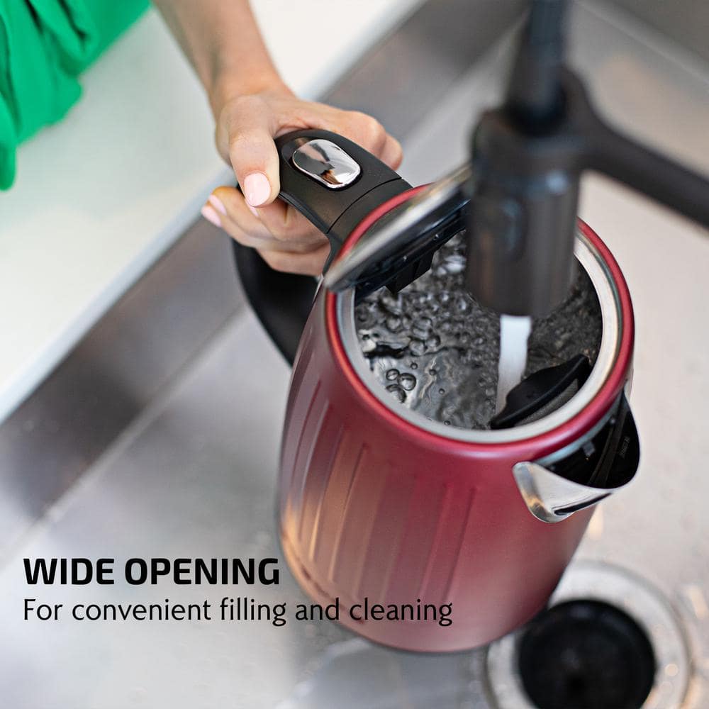 Maroon Red Stainless Steel Electric Kettle with Cool-Touch Handle