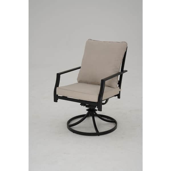 Cookson Black Swivel Metal Outdoor Dining Chair with Beige Cushions (4-Pack)