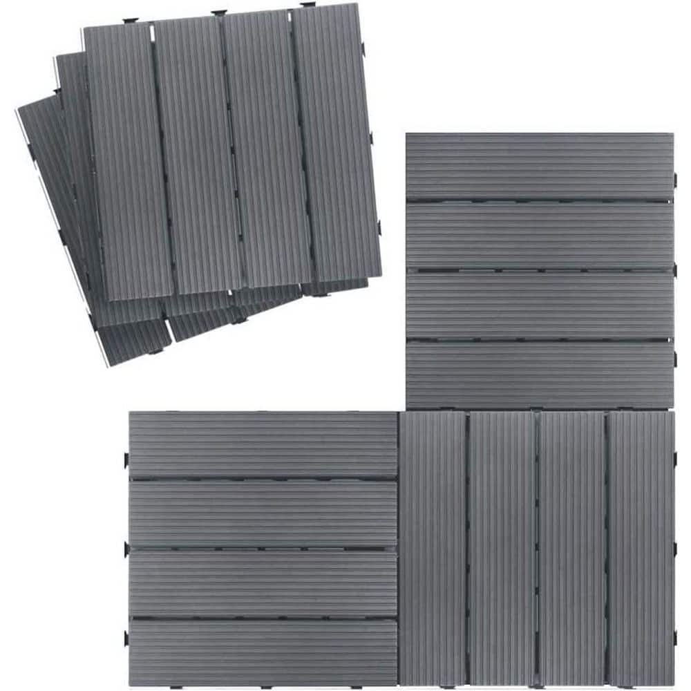 12 in. x 12 in. Gray Outdoor Four Slat Plastic Composite Interlocking Floor