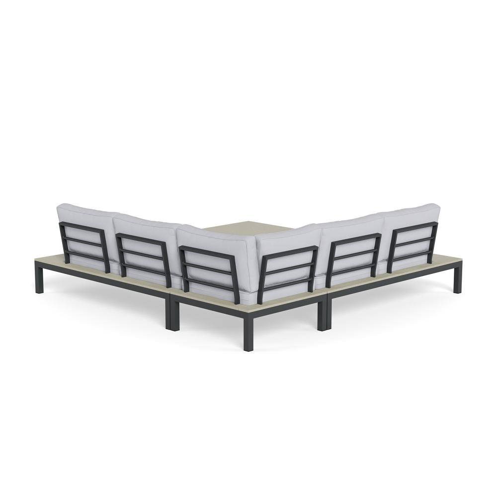 Light Gray Aluminum 5-Person Outdoor Sectional Set with Poly-Lumber Table