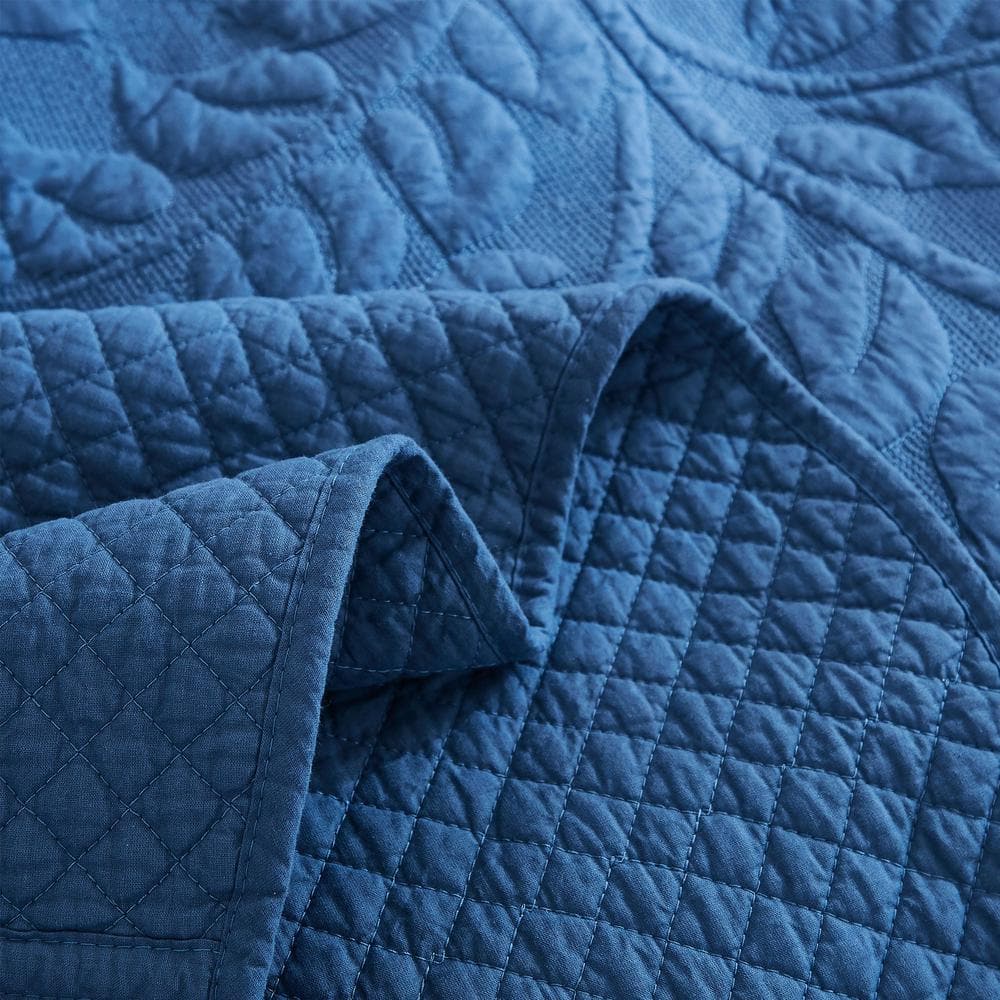 Navy Cotton Queen Embroidered Bedspread Set
