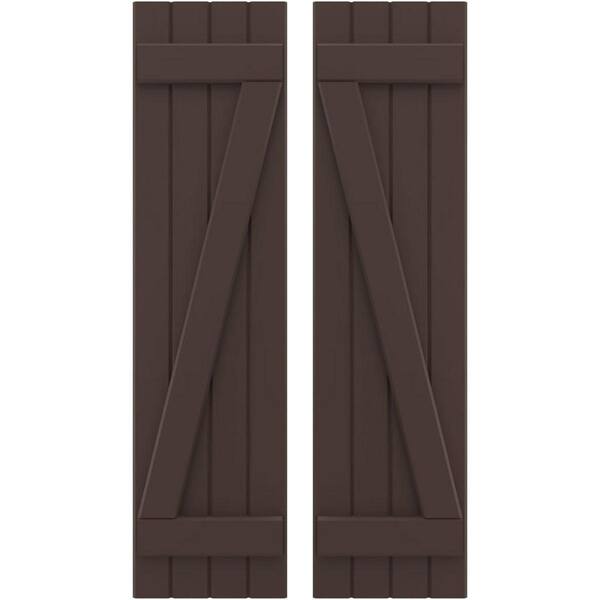 Ekena Millwork 14 in. W x 33 in. H Americraft 4-Board Exterior Real Wood Joined Board and Batten Shutters with Z-Bar in Raisin Brown