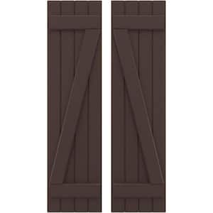 14-in W x 39-in H Americraft 4 Board Exterior Real Wood Joined Board and Batten Shutters w/Z-Bar Raisin Brown