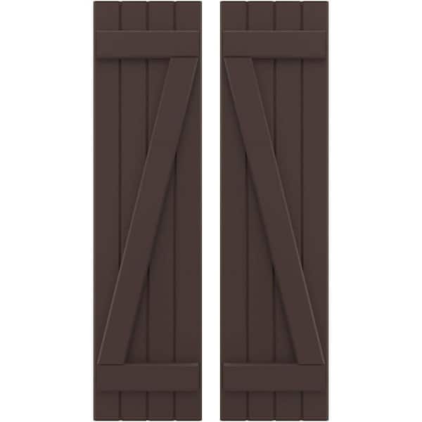 Ekena Millwork 14 in. W x 70 in. H Americraft 4-Board Exterior Real Wood Joined Board and Batten Shutters with Z-Bar in Raisin Brown