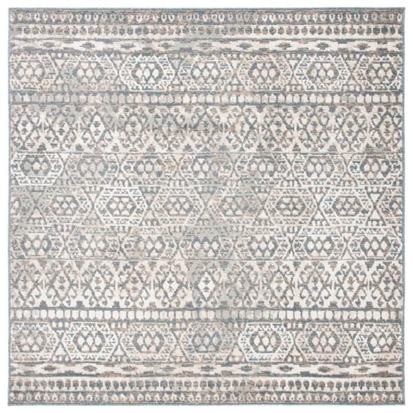 Pyramid 7 ft. x 7 ft. Ivory/Charcoal Geometric Ornate Square Area Rug