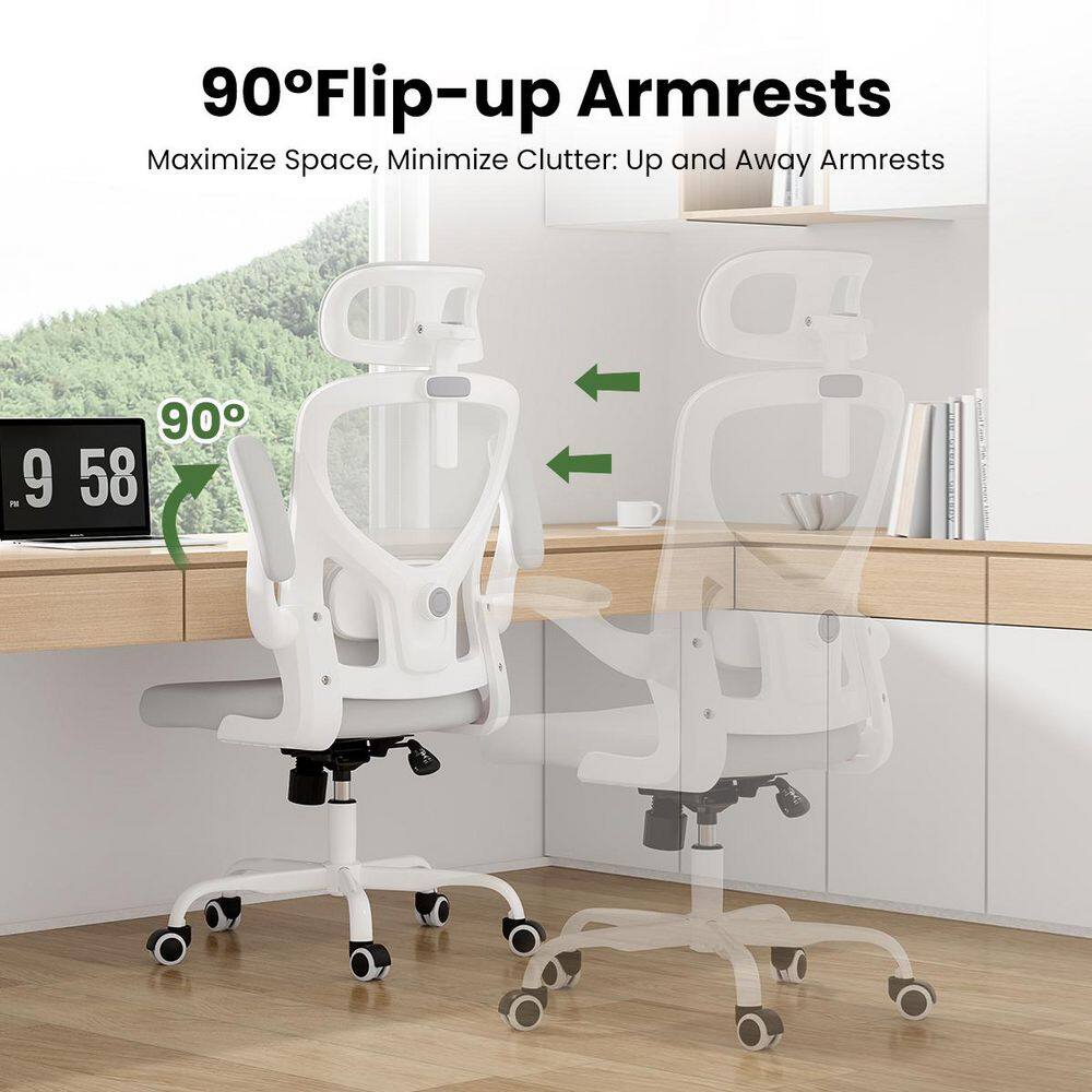 Mesh Adjustable Height Ergonomic Home Office Executive Chair in White with Armrests and Adjustable Lumbar Support - Thumbnail 3