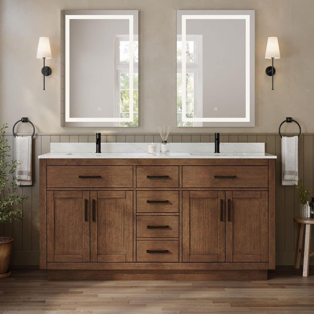 Beckett TK 66 in. Double Freestanding Dark Oak Bath Vanity with Giotto Quartz Top price history on PriceWatchPro