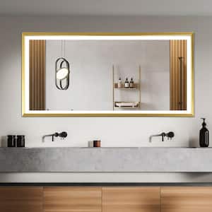 Metis 84 in. W x 48 in. H Oversized Rectangular Aluminium Framed Dimmable Anti-Fog Wall Bathroom Vanity Mirror in Gold