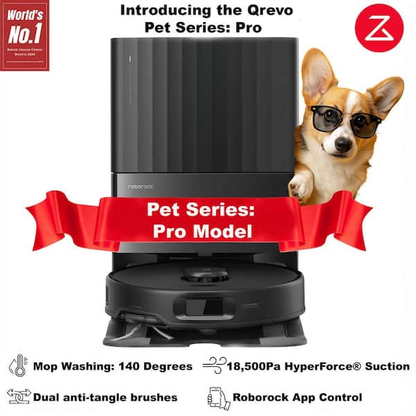 Qrevo Pet Pro Series Robot Vacuum & Mop for Carpet & Hardwood, Smart Navigation, Pet-Friendly, Black