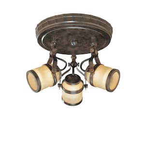 9 in. 3-Light Iron Oxide Semi-Flush Mount with Chiseled Glass Shades