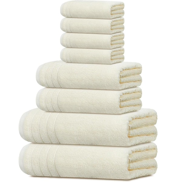 8-Piece 100% Cream Cotton Towel Set - Lightweight Quick-Dry