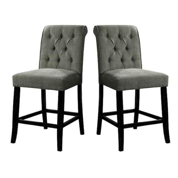 Benjara 42.25 in. H Gray and Black Wooden Fabric Upholstered High Back Counter Height Chair (Pack of 2)