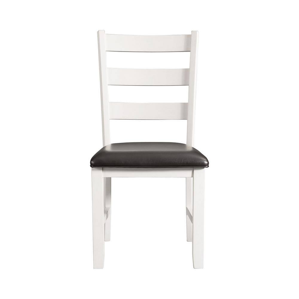 High Slat Ladderback Side Chair in White and Brown Faux Leather