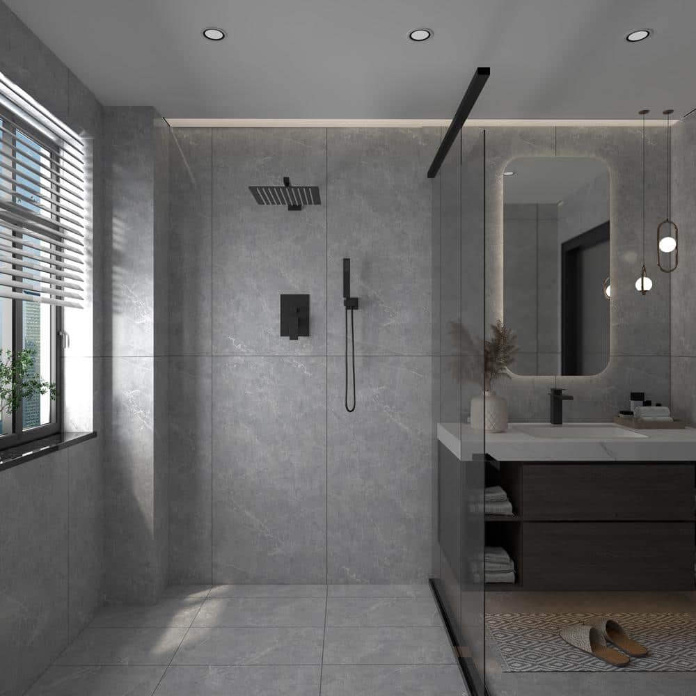 10 Inch Matte Black Stainless Steel Square Rain Shower Combo Set