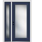 51 in. x 81.75 in. Micro Granite Right-Hand Full Lite Classic Painted Fiberglass Smooth Prehung Front Door with Sidelite