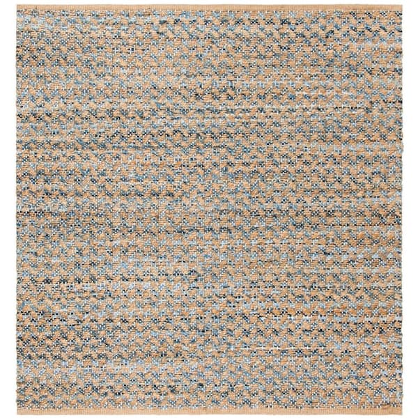 SAFAVIEH Cape Cod Blue/Natural 4 ft. x 4 ft. Square Distressed Geometric Area Rug