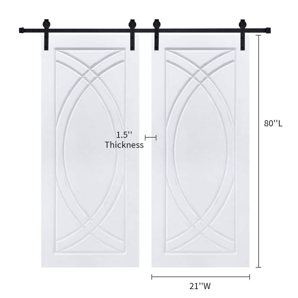 Double Modern Art Panel 42 in. x 80 in. MDF White Barn Sliding Door With Hardware kit price history on PriceWatchPro