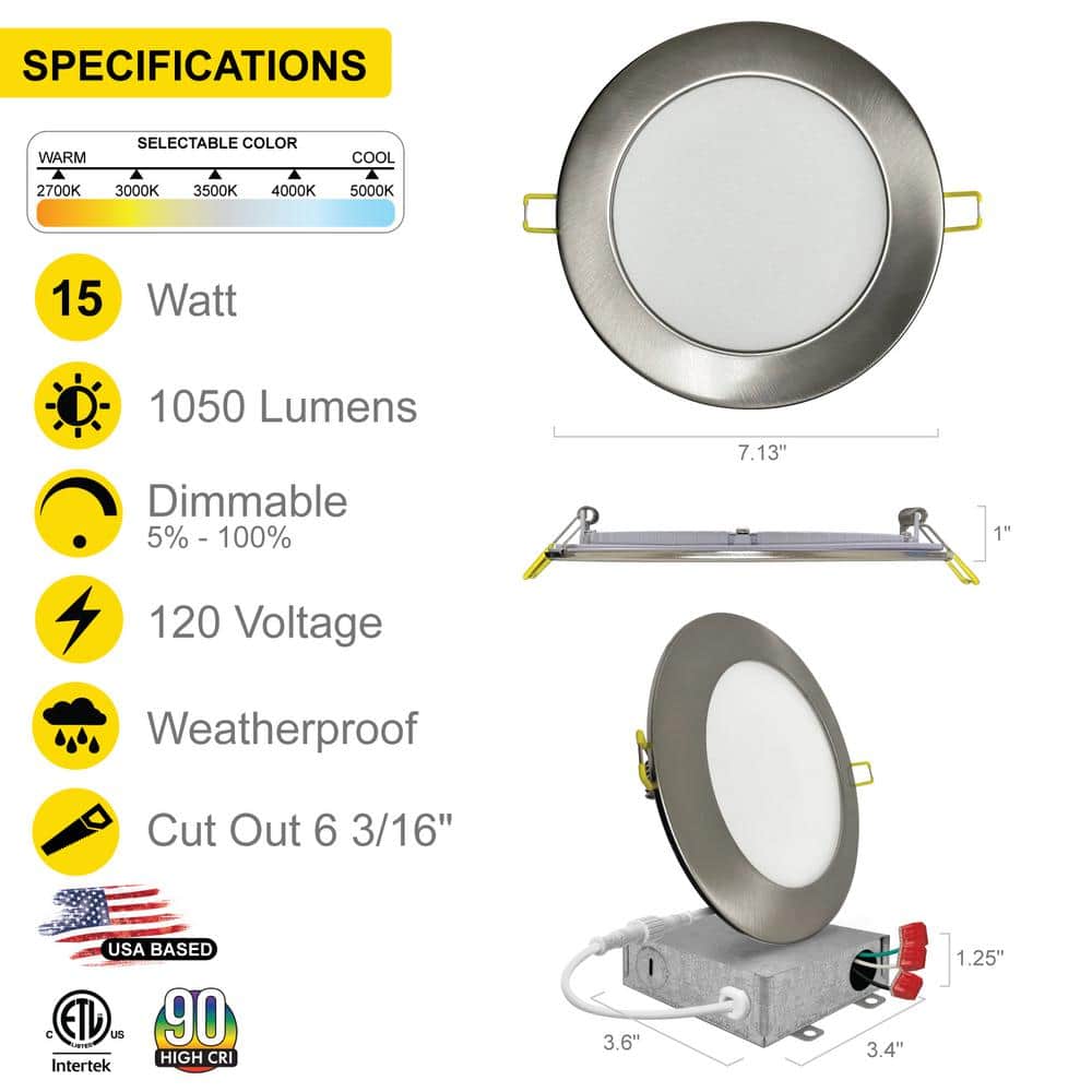 NuWatt Brushed Nickel 6" LED Canless Recessed Downlight Kit - Energy Star