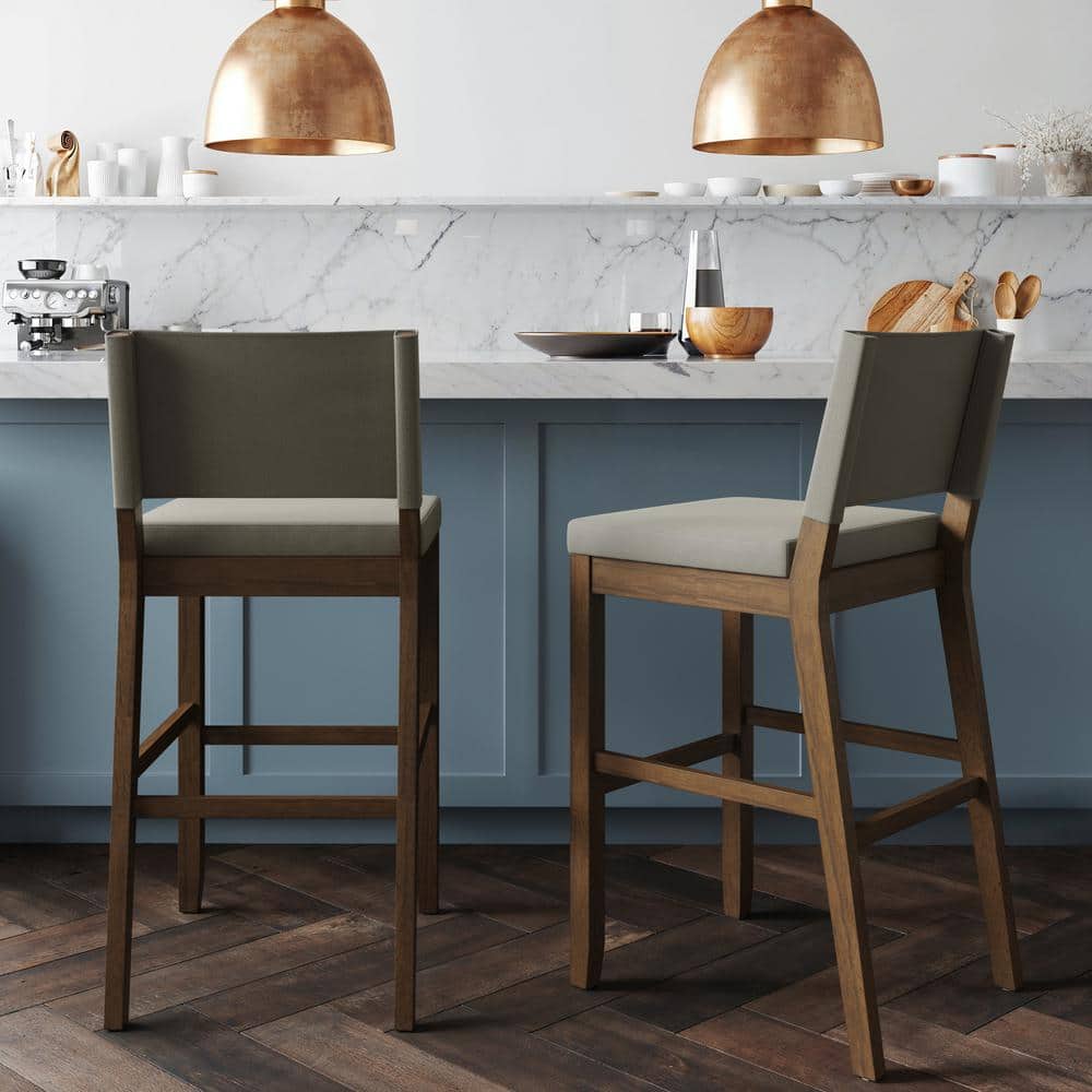 Linus Light Gray and Dark Brown Wood Bar Stool Set