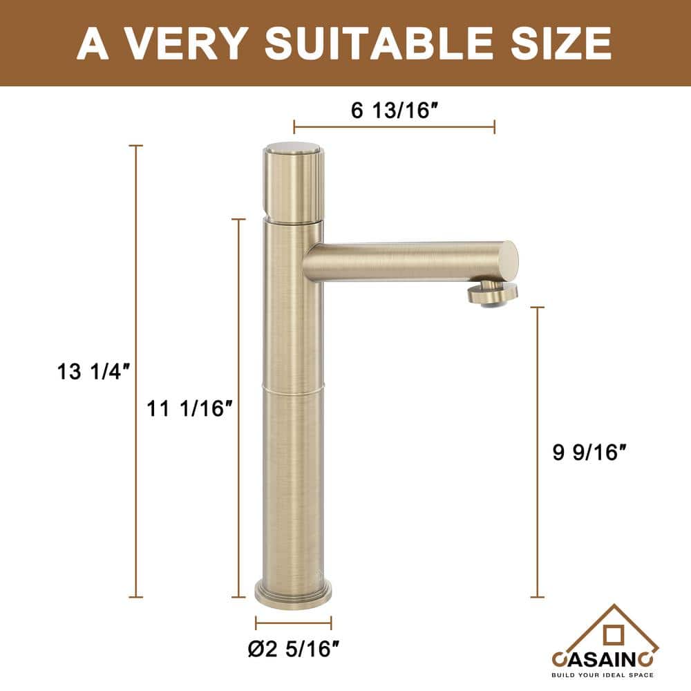 Brushed Gold Stainless Steel Bathroom Vessel Sink Faucet