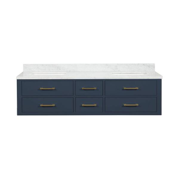 Lexora Sherman 72 in W x 22 in D Blue Double Bath Vanity and Carrara Marble Top LVSH72DE100