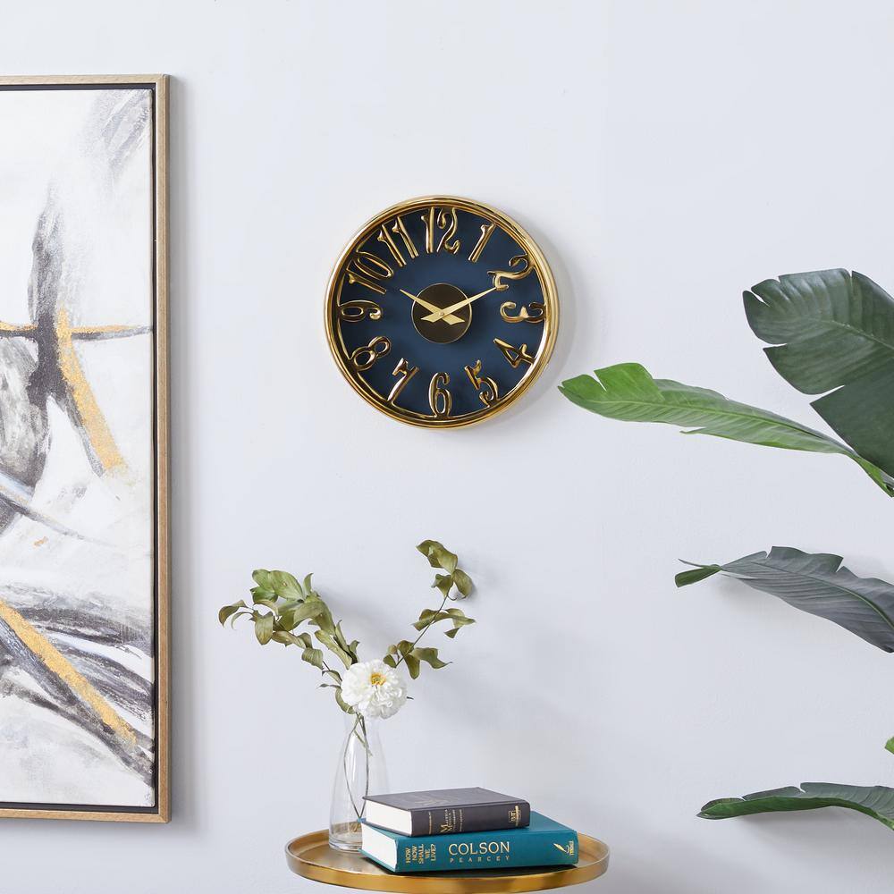 12" Blue and Gold Aluminum Round Wall Clock