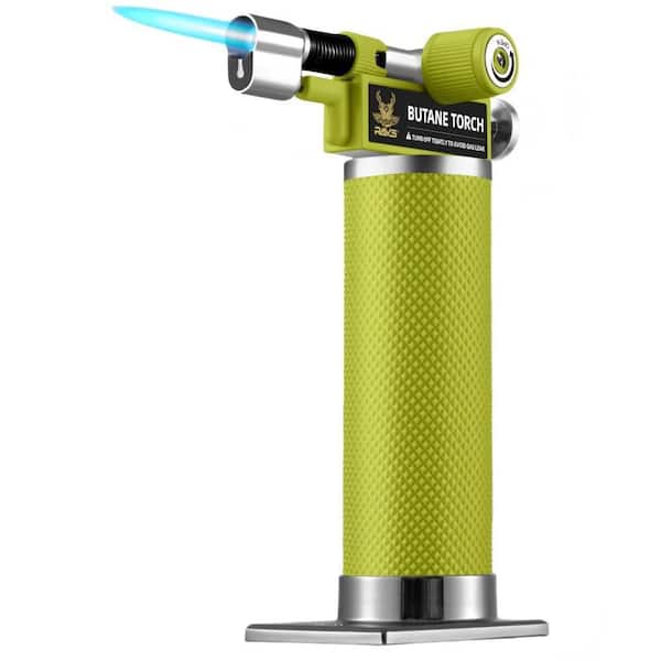 Metal, Green Butane Torch Lighter with Dual Flame, Adjustable Flame, Refillable, For Baking (Butane Not Included)