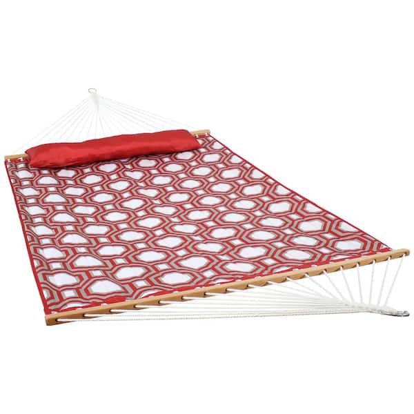 Sunnydaze Quilted 2-Person Hammock w/ Curved Spreader Bars Red & Gray Octagon 