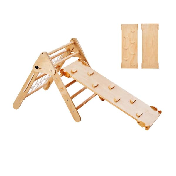 5-in-1 Pikler Triangle Set, Yellow Toddler Climbing Gym for 1-3 Years, Wooden Montessori Playground with Triangle, Ramp