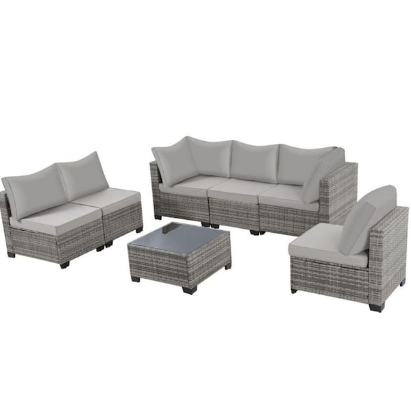 MIRAFIT Gray 7-Piece Wicker Patio Outdoor Sectional Furniture Set with Gray Cushions